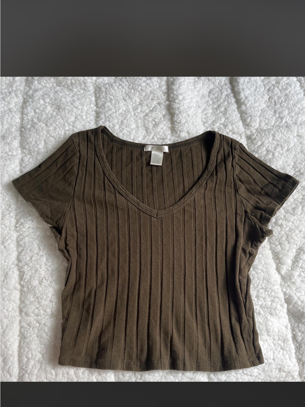 Dark Green Ribbed V-Neck Crop Top